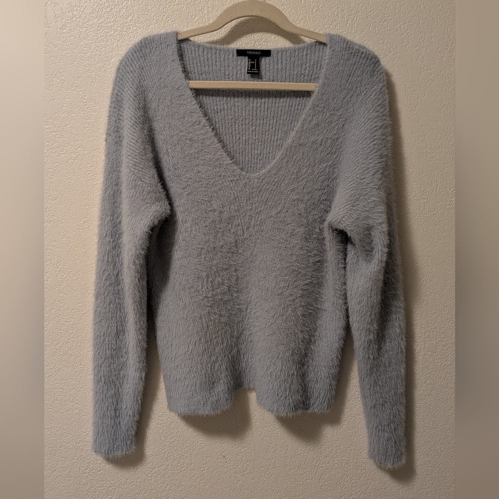 Forever 21 Cozy Oversized V-Neck Sweater in Soft Blue - Picture 2 of 6